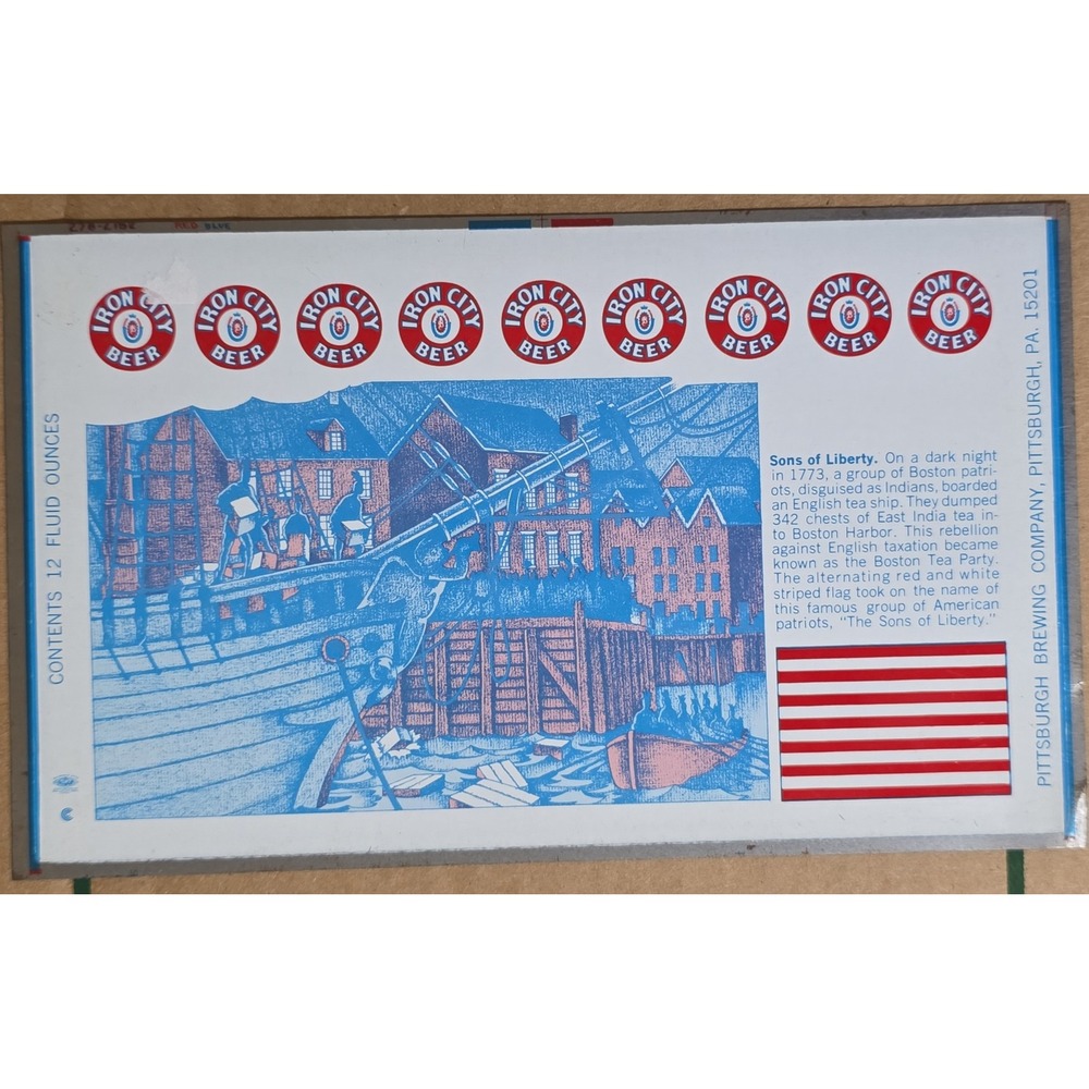 Vintage Iron City Beer flat unrolled  beer Can Sons of Liberty Boston Tea Party